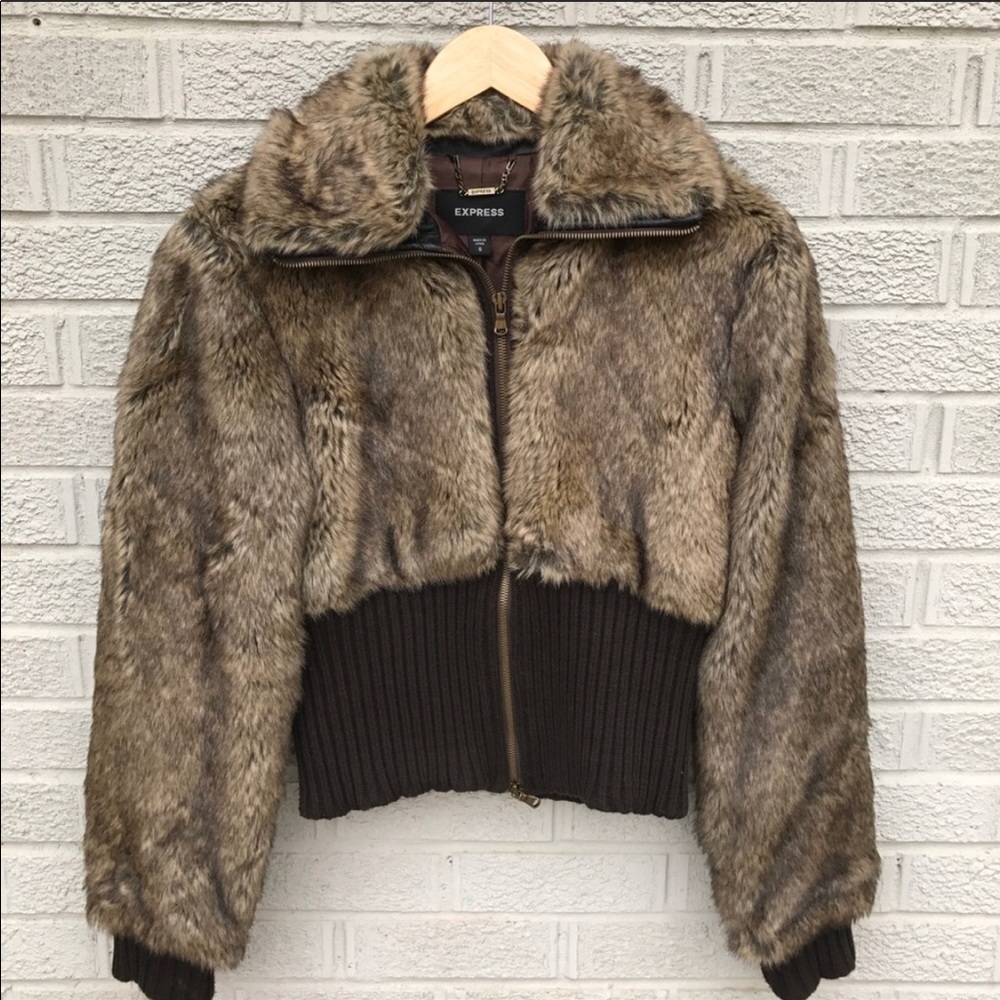 Express Faux Fur Bomber Coat